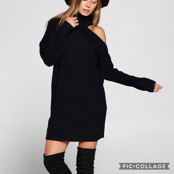 1 Left! Black Long Sweater w/Bare Shoulder - Picture 3 of 7